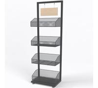 Metal Snack Display Cart with Wheels, 3-Tier Retail Chip Stand for Supermarkets, Home Kitchen Candy Organizer, Quiet Swivel Casters