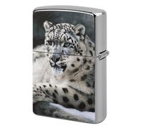 Metal Snow Leopard Lighter Case Windproof Flip Top Lighter Sleeve Double Sided Vintage Cool Cigarette Pouch Holder Reusable Pocket Protective Cover Men Gifts for Boyfriend Husband