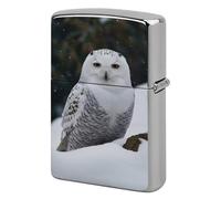 Metal Snow Owl Lighter Case Windproof Flip Top Lighter Sleeve Double Sided Vintage Cool Cigarette Pouch Holder Reusable Pocket Protective Cover Men Gifts for Boyfriend Husband