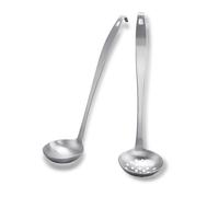 Metal Soup Ladle,Stainless Steel Soup Ladle Scoop and Slotted Spoon Set of 2 with Hook and Hole,Cooking Utensil Set for Kitchen