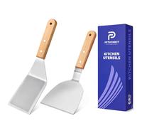 Metal Spatula Set,Fish Griddle Spatulas,Stainless Steel Spatula Turner with Wooden Handle,Small Wide Beveled Edges Spatulas Flippers for Cast Iron Skillet, Pancake, Egg, Burger, Omelet, 2 Pack