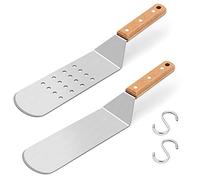 Metal Spatula Set, HaSteeL Stainless Steel Griddle Spatula Tools Kit with Wooden Handle, Heavy Duty Long Pancake Flipper Burger Turner for BBQ Teppanyaki Flat Top Grilling Cooking Outdoor & Indoor