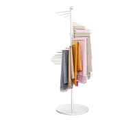 Metal Spiral Scarf Holder, 150/170cm Floor-Standing Scarf Display Rack, Hijab Belt Shawl Ribbon Iron Organizer Rack, with 30 Hanger Rods, Pivoting Stand for Clothing Store, Space Saving (White, 150cm)