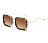 Metal Square Large Frame Sunglasses For Men And Women's Commuting Party Photo Vacation Polarized Sun Glasses(Brown)
