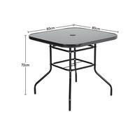 Metal Square Outdoor Dining Table with Tempered Glass Top