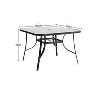 Metal Square Outdoor Dining Table with Tempered Glass Top