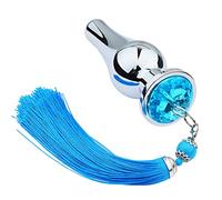 Metal Stainless Steel Anal Plug Blue Jewelry Base Adult Toy Tassel Pendant Anal Plug Breast Clip Set(M)