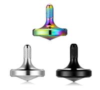 Metal Stainless Steel Spinning Top, Well Made EDC Decompression Toy, Perfectly Balanced, Spin Smooth, Long Rotation Time, Helps Relieve Stress and Anxiety (3PCS Black+Silver+Iridescent/M)