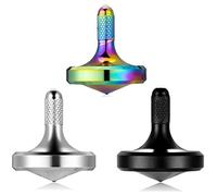 Metal Stainless Steel Spinning Top, Well Made EDC Decompression Toy, Perfectly Balanced, Spin Smooth, Long Rotation Time, Helps Relieve Stress and Anxiety (3PCS Black+Silver+Iridescent/S)