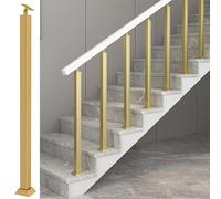 Metal Stair Balusters Post,Indoor Square Railing Spindles,Black Stair Railing Handrail,Banister Column for Deck/Steps,with Flat Adjustable 270° Angle Brac(Gold,95cm/37.4in-5mm)