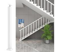 Metal Stair Balusters Post,Indoor Square Railing Spindles,Black Stair Railing Handrail,Banister Column for Deck/Steps,with Flat Adjustable 270° Angle Brac(White,85cm/33.4in-4mm)