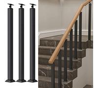 Metal Stair Handrail - Stair Railing, with Adjustable Connector and Fittings Metal Stair Handrail, Indoor Hallway Loft Railing Post, Black(3PCS,H 80cm/31.5 in)