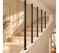 Metal Stair Railing Balusters, Square Spindles, 2 Mounting Styles | White, Gold or Black, with two top connection styles for indoor stairs(I Shape/Black,95cm)