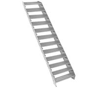 Metal Staircase 12 Section Adjustable Height 60cm / 600mm Wide Galvanised Steel Silver 12 Steps Weatherproof Grate Step Outdoor Garden Patio Modular Stairs 5mm Rod Thickness FREE Fixing Kit