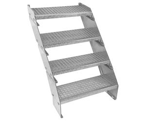 Metal Staircase 4 Section Adjustable Height 60cm / 600mm Wide Galvanised Steel Silver 4 Steps Weatherproof Grate Step Outdoor Garden Patio Modular Stairs 5mm Rod Thickness FREE Fixing Kit