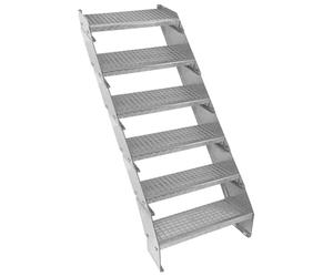 Metal Staircase 6 Section Adjustable Height 60cm / 600mm Wide Galvanised Steel Silver 6 Steps Weatherproof Grate Step Outdoor Garden Patio Modular Stairs 5mm Rod Thickness FREE Fixing Kit