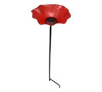 Metal Stake With Artistic Flower Basin For Gardens Promoting Pollinator Activity And Bird Engagement Outdoors(Red)