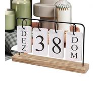 Metal Standing Perpetual Calendar, Wooden Base Desk, 300g Date Display with Daily Calendar Desk Accessory for Home Office Study Room Classroom Use for Teachers Students Scheduling Organization