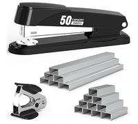 Metal Stapler Heavy Duty 50 Sheet Capacity with 1750 Staples and Staple Remover, Full Strip Staplers for Desk, No Jam, Non-Slip Office Stapler with Staples for Office & Classroom, Black