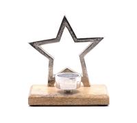 Metal Star & Wood Tea Light Holder 17cm