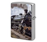 Metal Steam Locomotive Train Lighter Case Windproof Flip Top Lighter Sleeve Double Sided Vintage Cool Cigarette Pouch Holder Reusable Pocket Protective Cover Men Gifts for Boyfriend Husband