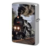 Metal Steam Train Lighter Case Windproof Flip Top Lighter Sleeve Double Sided Vintage Cool Cigarette Pouch Holder Reusable Pocket Protective Cover Men Gifts for Boyfriend Husband