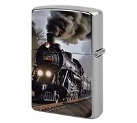 Metal Steam Train Lighter Case Windproof Flip Top Lighter Sleeve Double Sided Vintage Cool Cigarette Pouch Holder Reusable Pocket Protective Cover Men Gifts for Boyfriend Husband