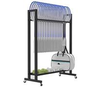 Metal Steel Tennis Racket Storage Rack - Holds 17~19 Rackets, Space Saving Organizer Cart On Wheels, For Retail Store/Clubs/Gymnasiums