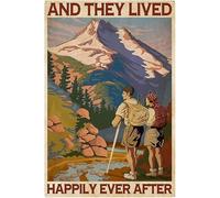 Metal Sticker Funny Metal Tin Sign Retro Ornament For Bathroom Kitchen Bar Pub 20X30Cm Vintage Girl Hiking Signs, And They Lived Happily Ever After
