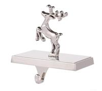 Metal Stocking Holders for Christmas Mantel with Four Festive Top Designs and Silver Plated Rust Resistant Finish, Non Slip Pads (Elk)