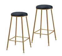 Metal Stool Indoor Stackable Barstools Velvet Round Top Bar Stools Set of 2-65/75cm (Black,75cm)