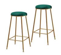 Metal Stool Indoor Stackable Barstools Velvet Round Top Bar Stools Set of 2-65/75cm (Green,75cm)