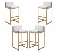 Metal Stools Set of 2/4 Velvet Kitchen Dining Chairs with Backrest Soft Padded Counter Chairs Breakfast High Stool, Gold, 65cm