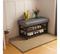 Metal Storage Bench Upholstered Entryway Seat Double-Layer Ottoman Footrest Shoe for Living Room Balcony Hallway (31.5in/80cm Gray)