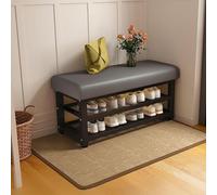Metal Storage Bench Upholstered Entryway Seat Double-Layer Ottoman Footrest Shoe Rack for Living Room Balcony Hallway (39.4in/100cm Gray)