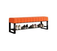 Metal Storage Bench with Cushioned Seat, Multifunctional Footrest for Entryway, Living Room, Office, or Store, 23.6in Wide, Orange Shoe Rack and nizer.