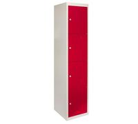Metal Storage Lockers Filing Cabinet Office Lockable Unit, Staff, Gym, School, Changing, Organizer Cupboard Industrial Steel Commercial Red And Grey Pre-assembled 4-Door