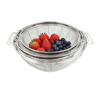 Metal Strainers Set, 3 Pieces Pasta Baskets, Standard Size Colanders with Sturdy Stainless Steel, Multi Purpose Kitchen Sieves, Food Rinse Drain Accessory, Perfect for Rice Spaghetti Vegetables Use