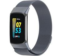Metal Strap Compatible with Fitbit Charge 6/Fitbit Charge 5 Strap for Men Women - Magnetic Clasp Stainless Steel mesh Loop Adjustable Metal Band Replacement for Charge 6/Charge 5 (Metallic Grey)