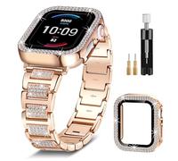 Metal Strap for Apple Watch Band 38mm Series 3 2 1 for Women with Protector Case, Rose Gold Bling Crystal Bracelet for iWatch Bands, Diamond Jewelry Replacement for iPhone Wristband Shiny Slim Gift