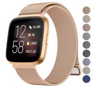 Metal Strap for Fitbit Versa 2, Versa Lite, and Versa - Breathable Stainless Steel Mesh Loop Adjustable Wristband for Women and Men (Rose Gold, Large for 150mm - 250mm Wrists)