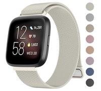 Metal Strap for Fitbit Versa 2, Versa Lite, and Versa - Breathable Stainless Steel Mesh Loop Adjustable Wristband for Women and Men (Starlight, Small for 140mm - 215mm Wrists)