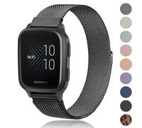 Metal Strap for Garmin Venu Sq 2 Music Strap, 20mm Stainless Steel Bracelet Replacement Band with Enhanced Magnet for Venu 2 Plus/Venu Sq/Forerunner 55/Forerunner 645 Strap/245 Strap (Black)