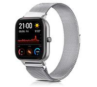 Metal Strap for Garmin Venu Sq 2 Music Strap, 20mm Stainless Steel Bracelet Replacement Band with Enhanced Magnet for Venu 2 Plus/Venu Sq/Forerunner 55/Forerunner 645 Strap/245 Strap (Silver)