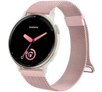 Metal Strap for Garmin Venu Sq/Sq 2 Music, Vivoactive 5/3, Forerunner 55/645/245 - 20mm Stainless Steel Replacement Band With Enhanced Magnet (Rose Pink)