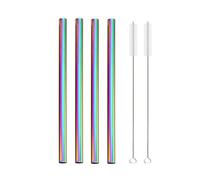 Metal Straws 4Pcs 304 Stainless Steel Smoothie Straws 12mm Wide Reusable Metal Drinking Straws for Milkshake Smoothie(Rainbow)