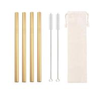 Metal Straws 4Pcs 304 Stainless Steel Smoothie Straws 12mm Wide Reusable Metal Drinking Straws for Milkshake Smoothie(Gold whitebag)