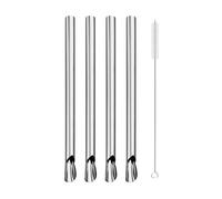 Metal Straws 5pcs Metal Stainless Steel Straw Reusable Milkshake Bubble Tea Straws with Brush Stirring Smoothie Spoon Shaped(Silver)