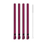 Metal Straws 5pcs Metal Stainless Steel Straw Reusable Milkshake Bubble Tea Straws with Brush Stirring Smoothie Spoon Shaped(Purple)