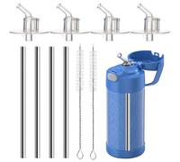 Metal Straws Replacement for Thermos Funtainer 12 oz Bottle, 4 PCS Reusable Stainless Steel Straw with Cleaning Brushes, Water Bottle Lid Replacement Parts Compatible with Thermos F401, F410 Models